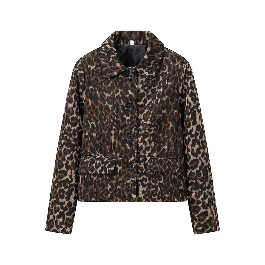 Damer fashionable kort frakke med leopardmønster Stilla