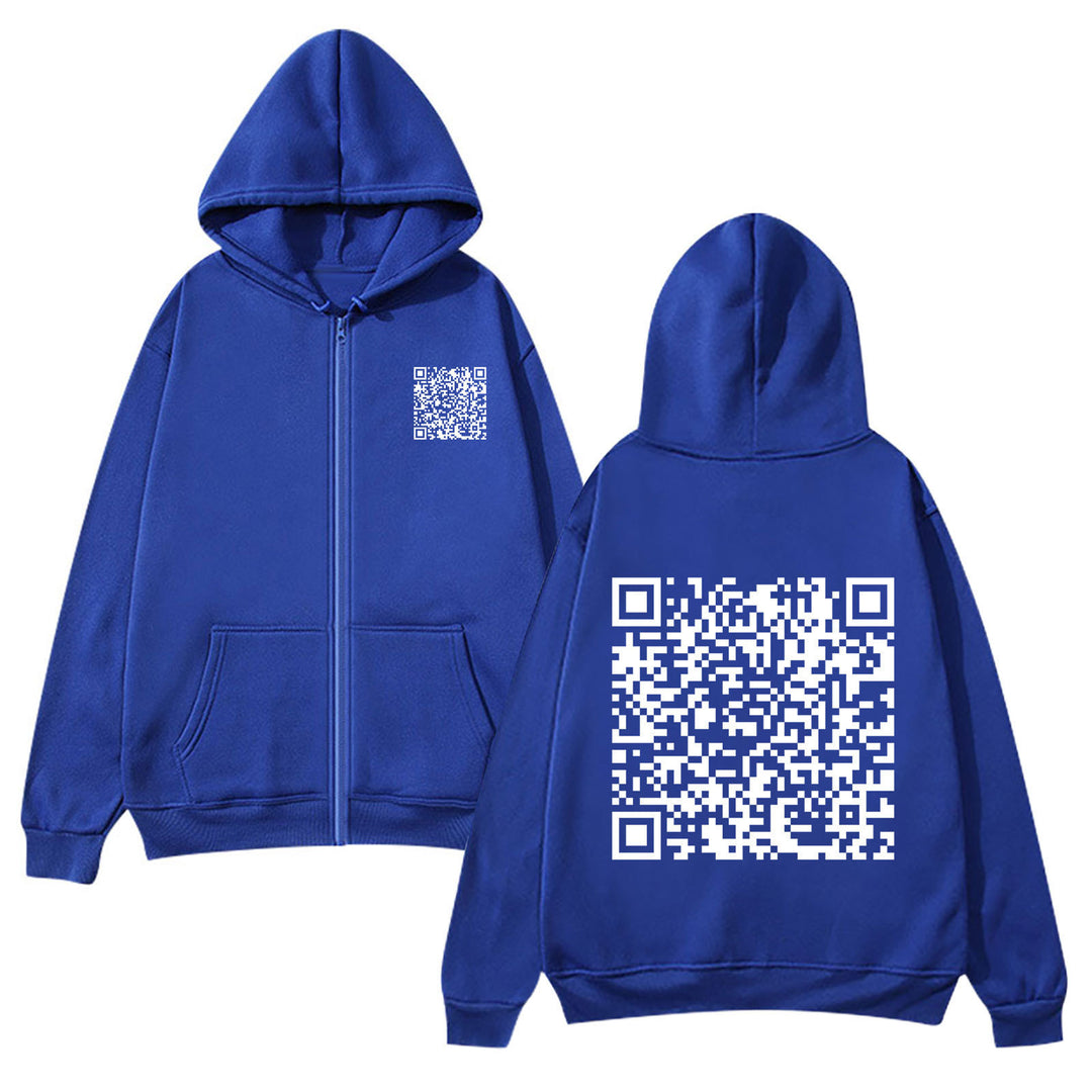 Kvinders hættejakke med QR-kode design og blødt fleece Skovae