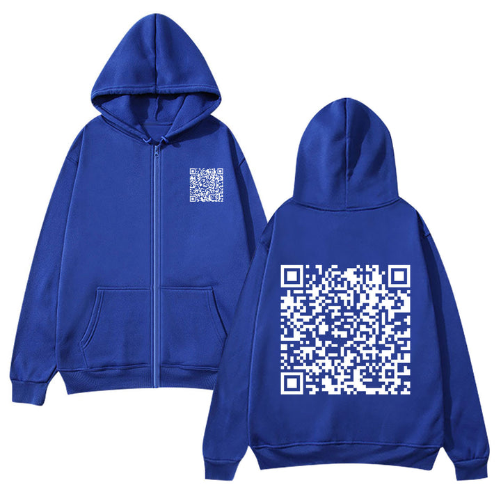 Kvinders hættejakke med QR-kode design og blødt fleece Skovae