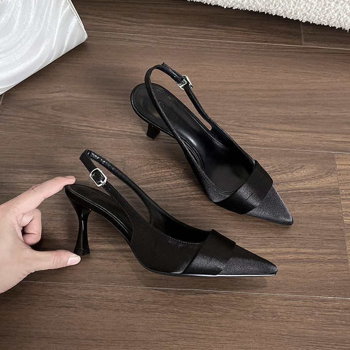 Dame Sling-Pumps med elegant satin-overflade og raffineret hæl højde Stilla
