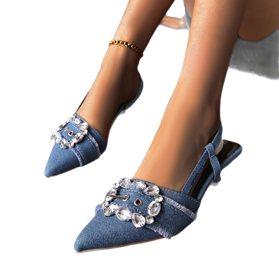 Damer Elegante Slingback-pumps med glitrende strass-dekorationer og høj kvalitets tekstil-overflade Stilla