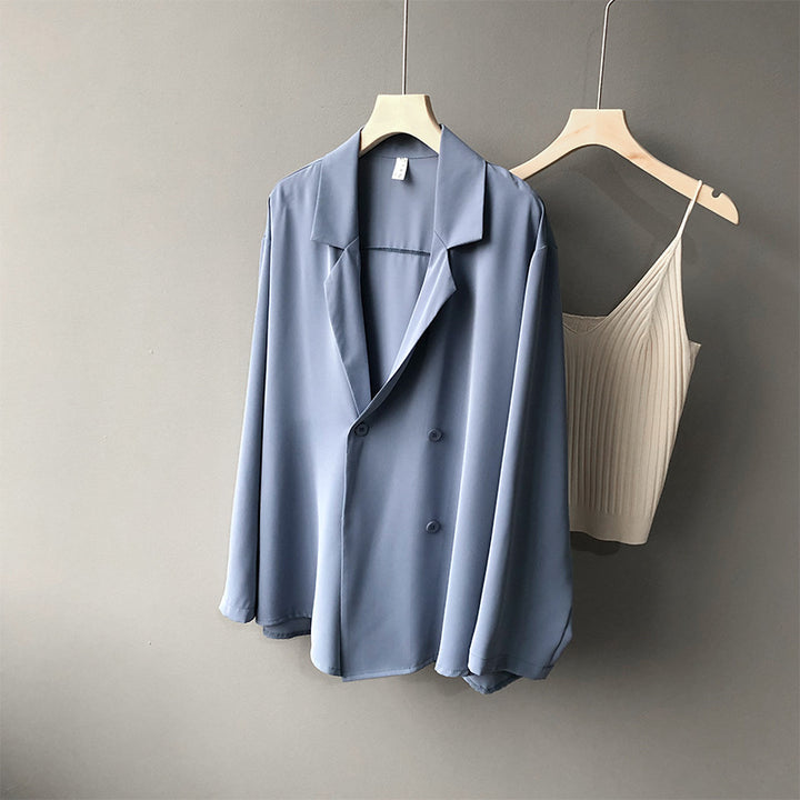 Dame elegant oversized blazer med dobbelt knaplukning og afslappet skæring Stilla