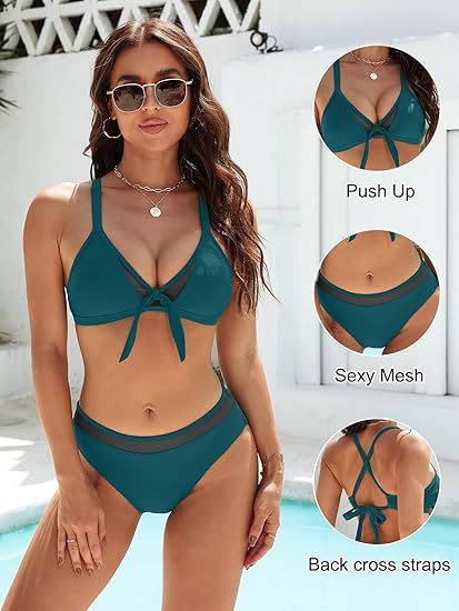 Dame Push-Up-Bikini-Top med sexet mesh og rygkors-stropper Skovae
