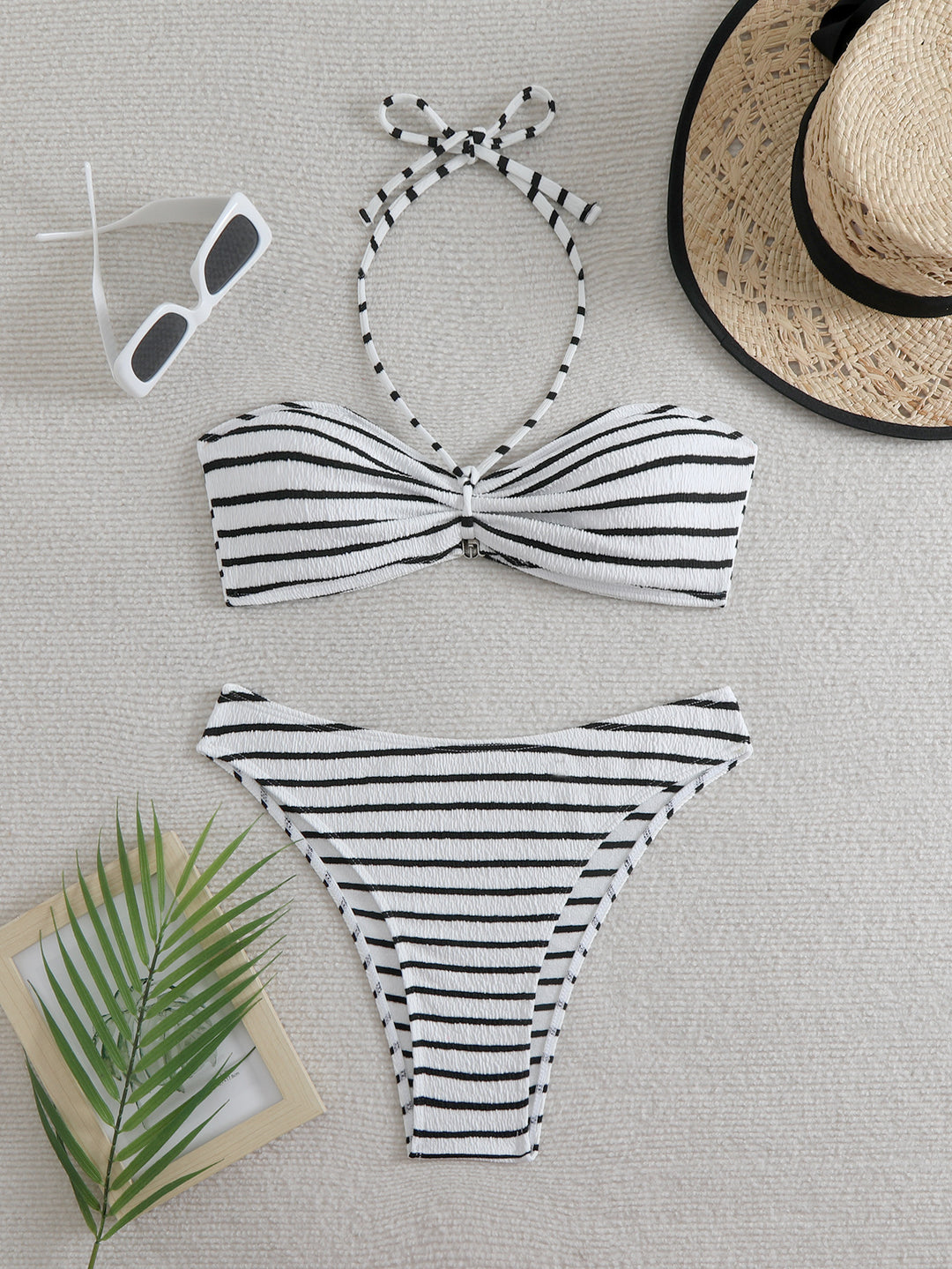 Dame stribet bandeau bikini sæt Stilla