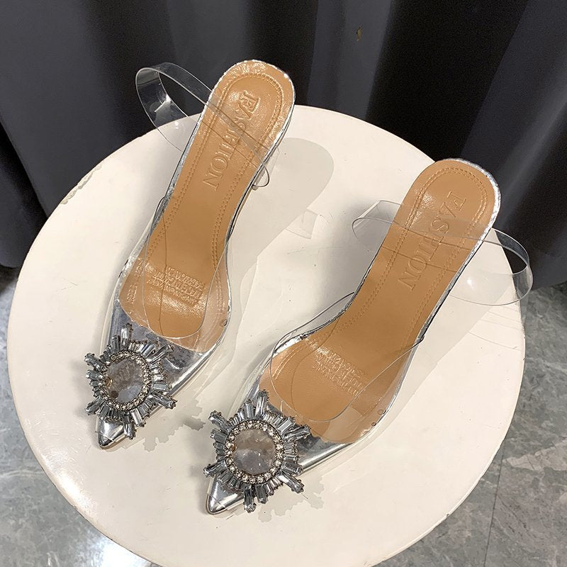 Dame Elegante Slingback-pumps med gennemsigtigt overmateriale og funkende smykkedetalje Stilla