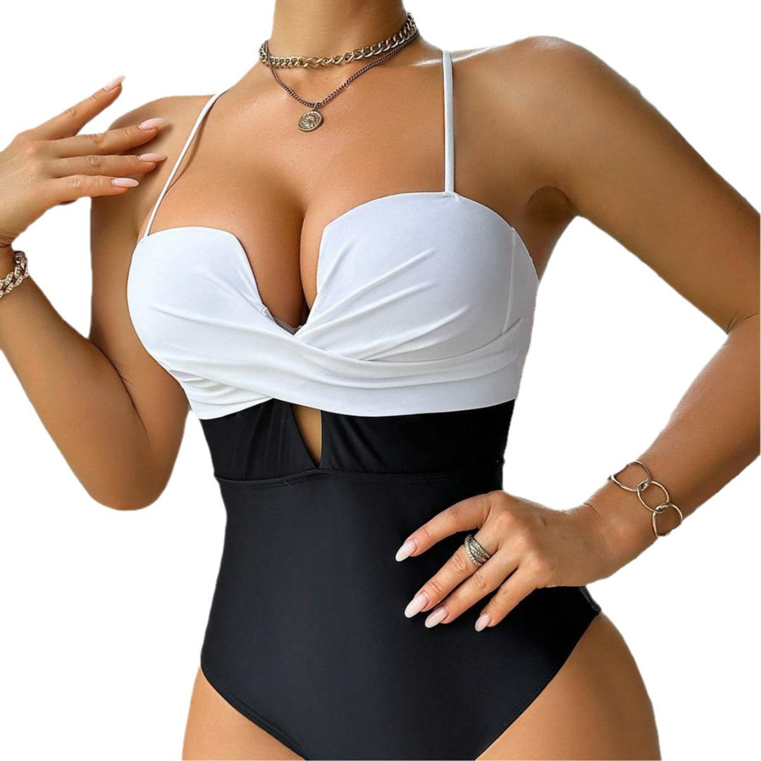 Dame elegant monokini med moderne farveblok Skovae