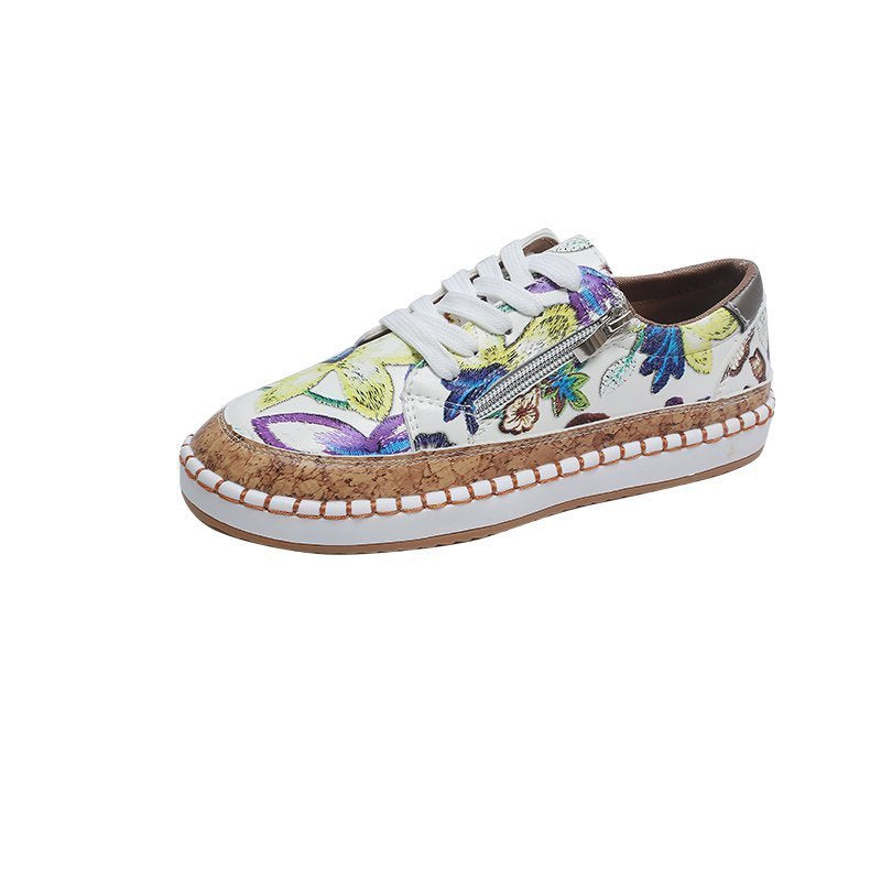 Dame Mode Sneakers med farverigt blomsterdesign og elegant korkbesætning Stilla