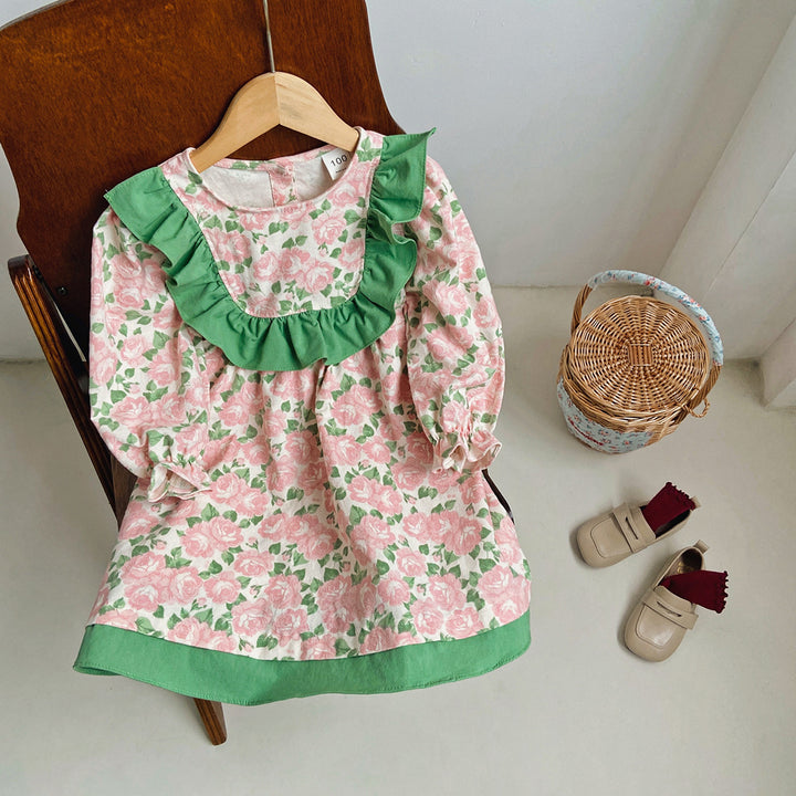Pige Floral Ruffle Langærmet Kjole Stilla