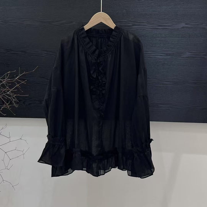 Femme Elegante Flæsebluse med Flæse-detalje Stilla