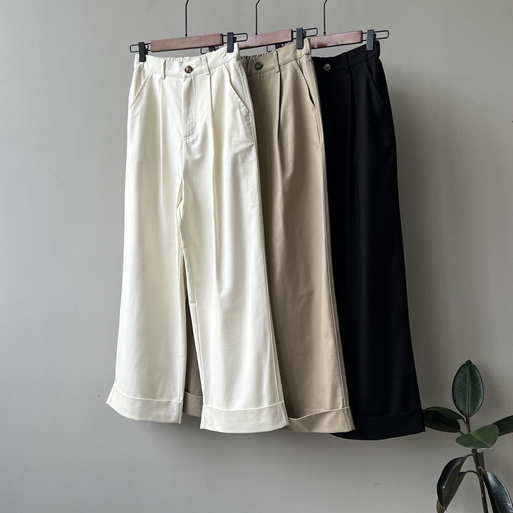 Dame bred Culotte-bukser med høj talje og elegante plissé-detaljer Stilla