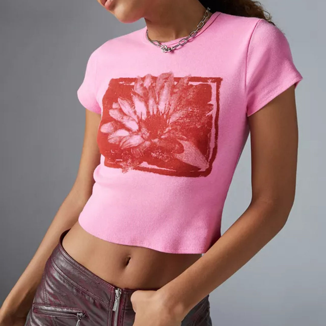 Dame Crop-Top med blomsterdesign Skovae