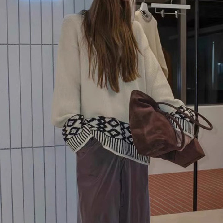 Kvinders strikket oversized trøje med slående mønster Stilla
