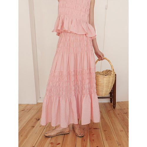 Damer flydende Midi-kjole med flæser og elastisk talje Stilla