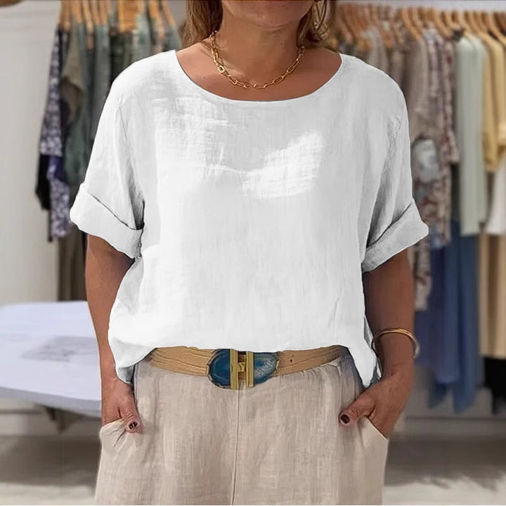 Dame Letvægt Linne Bluse med Casual Snit og Oprullede Ærmer Stilla