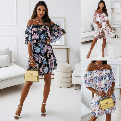 Kvinder Off-Shoulder Flæse Floral Kjole Stilla
