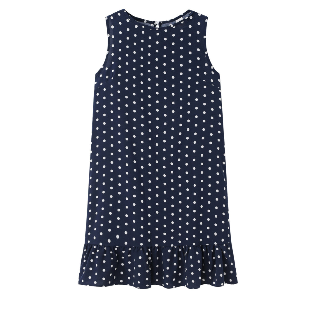Dame Sommer Polka Dot Shift Kjole med Flæsekant Stilla