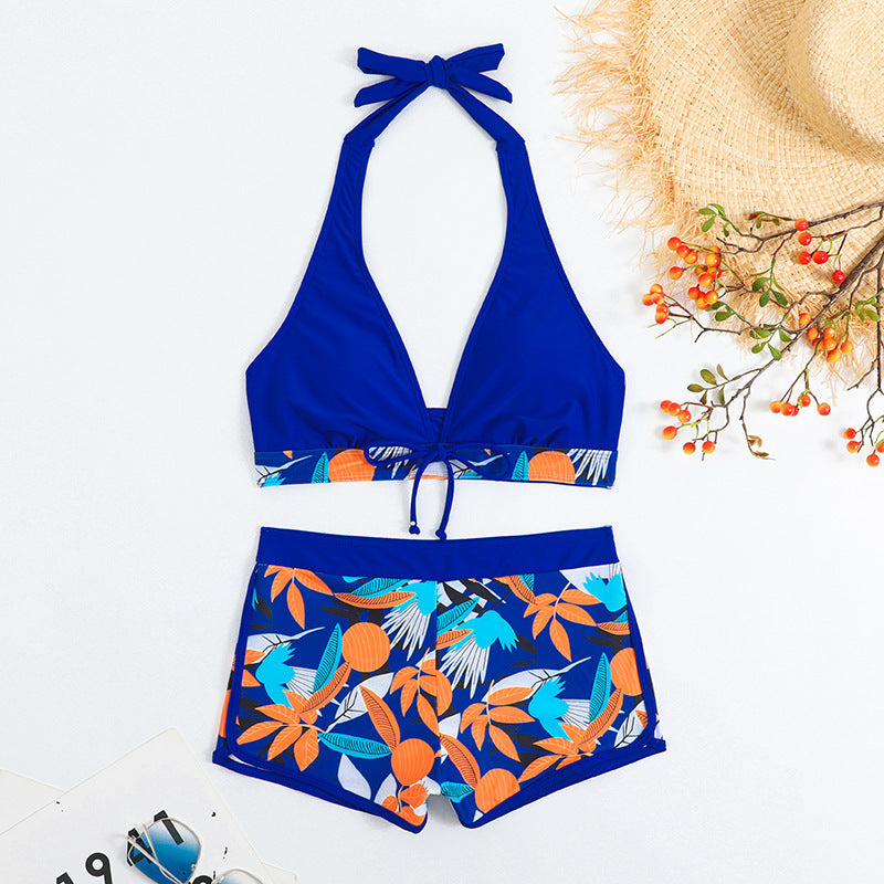 Dame bikini sæt med blomster mønster og aftagelig push-up BH Skovae