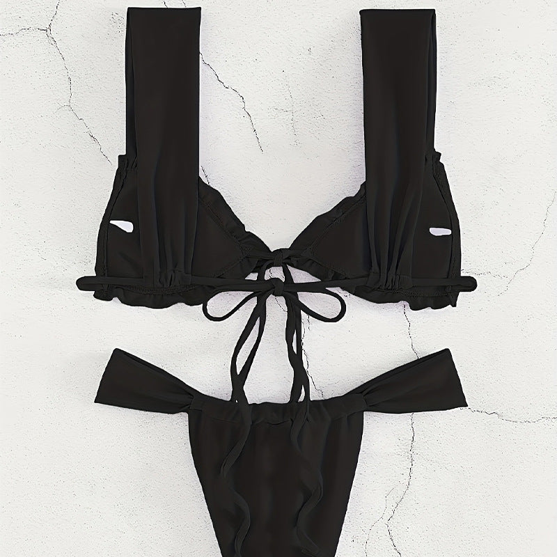 Dame triangel-bikini med justerbart bindebånd og moderigtigt design Skovae