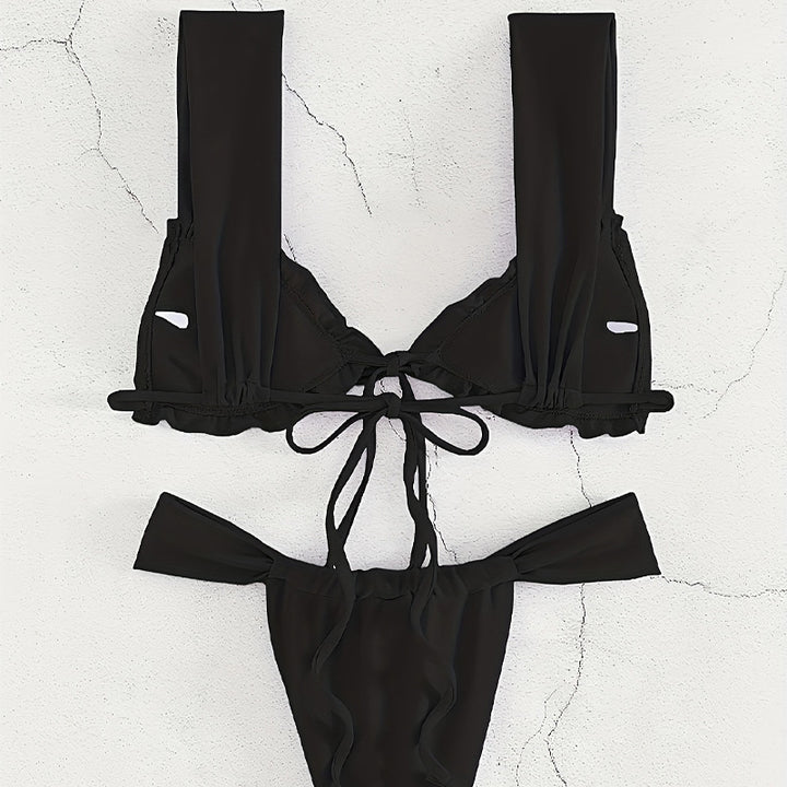 Dame triangel-bikini med justerbart bindebånd og moderigtigt design Skovae