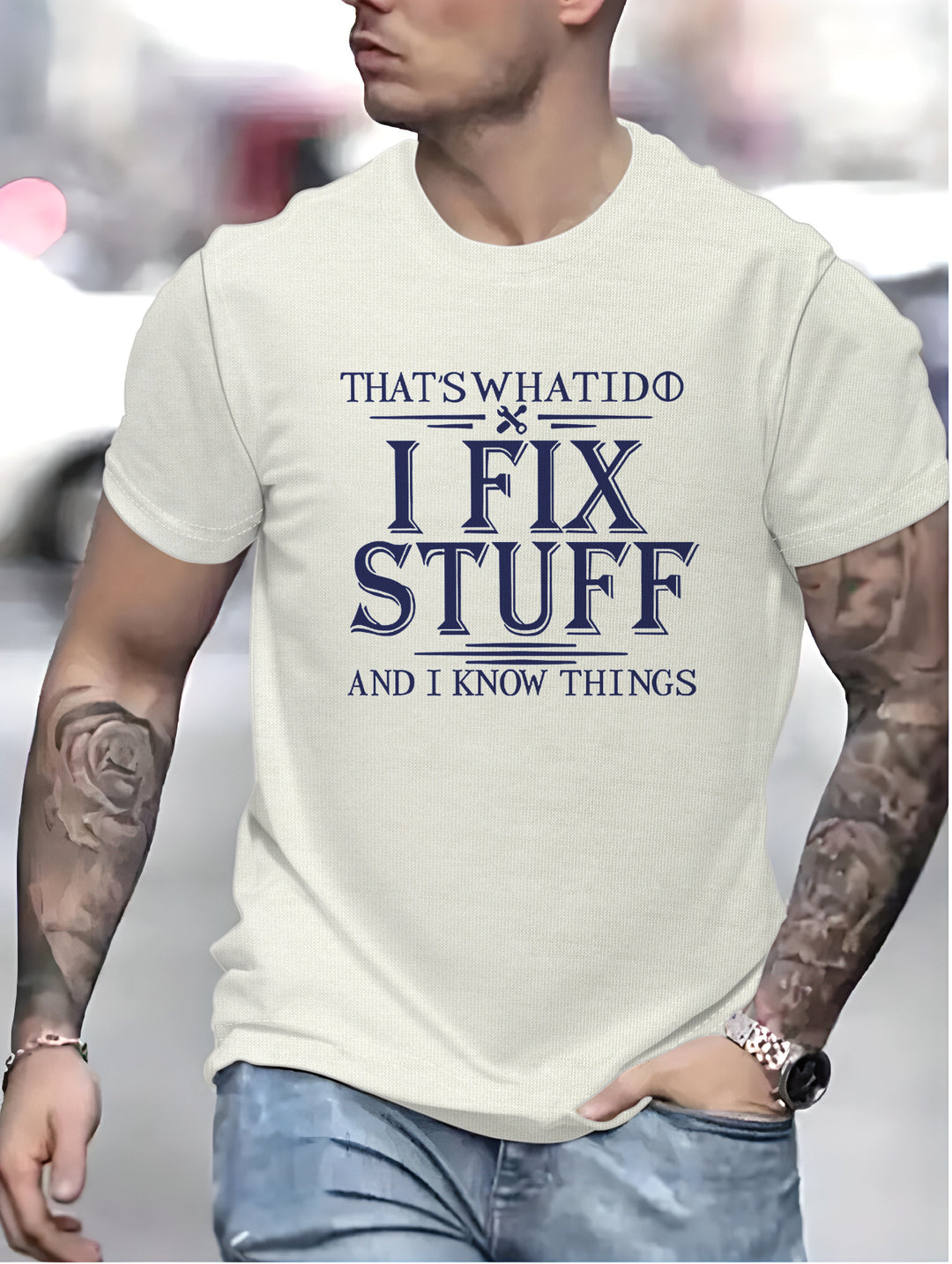 Herre T-shirt med humoristisk tryk og høj kvalitets bomuldsblanding Stilla