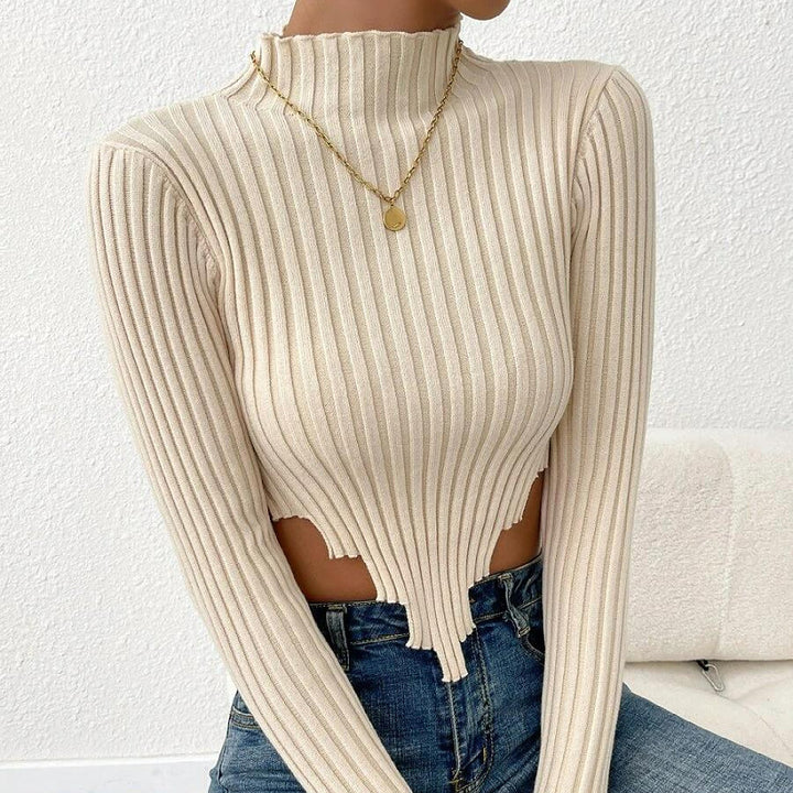 Dame Crop-top med høj krave og ribbet design Stilla