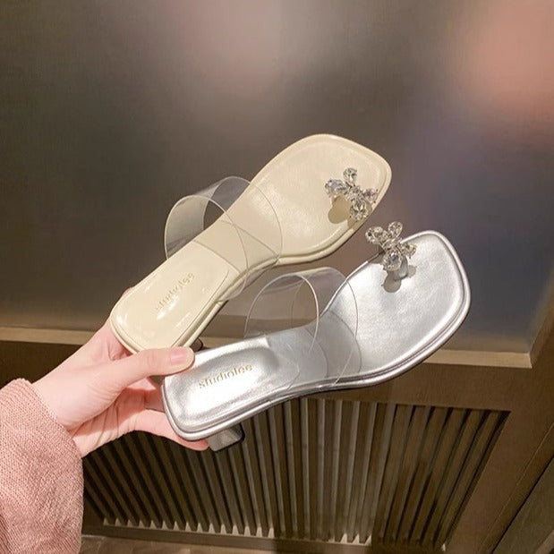 Dame transparente sandaletter med funklende blomsterakcent Stilla