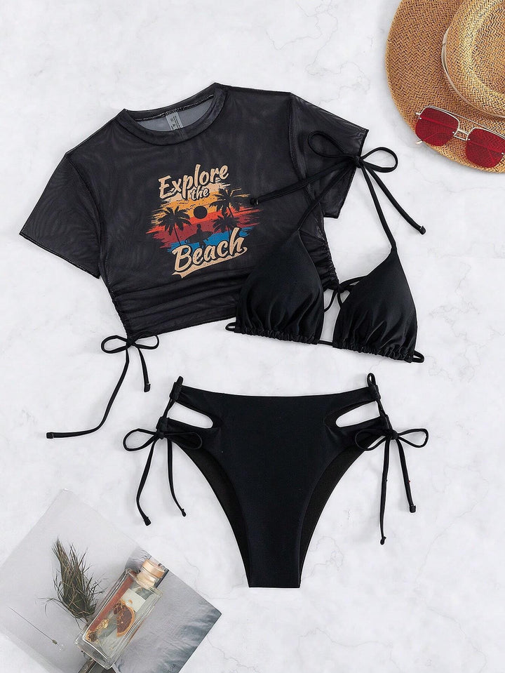 Dame badedragt sæt med stilfuld T-shirt og åndbar bikini Stilla