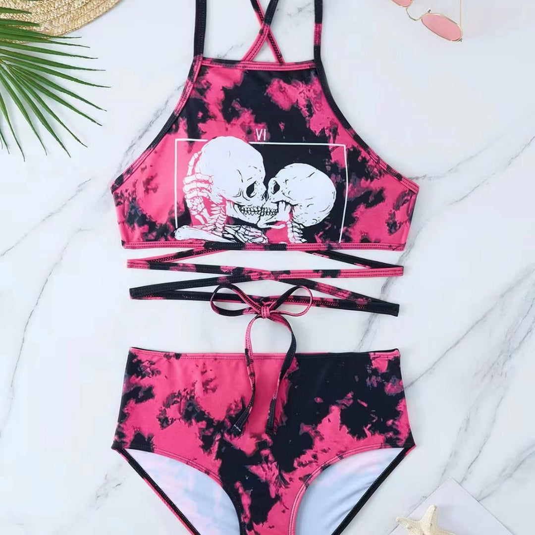 Damer højskåret bikini med kreativt mønster Skovae