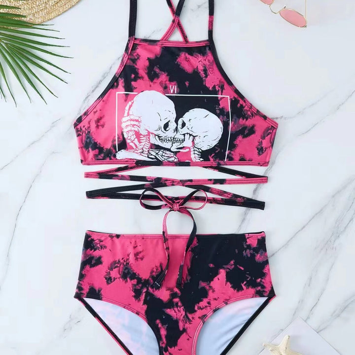 Damer højskåret bikini med kreativt mønster Skovae