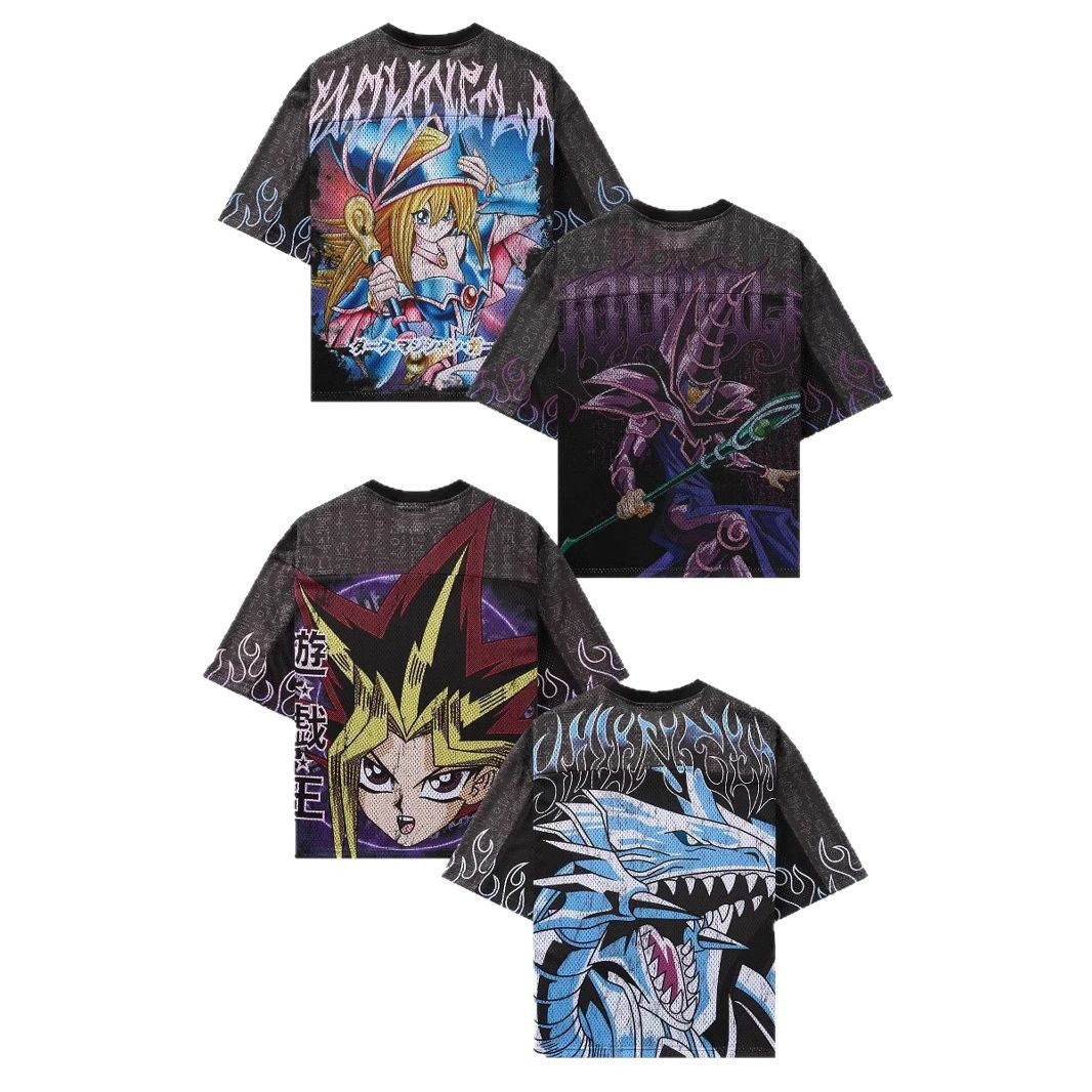 Unisex nan åndbart net-jersy med stort anime-print og V-udskæring Skovae