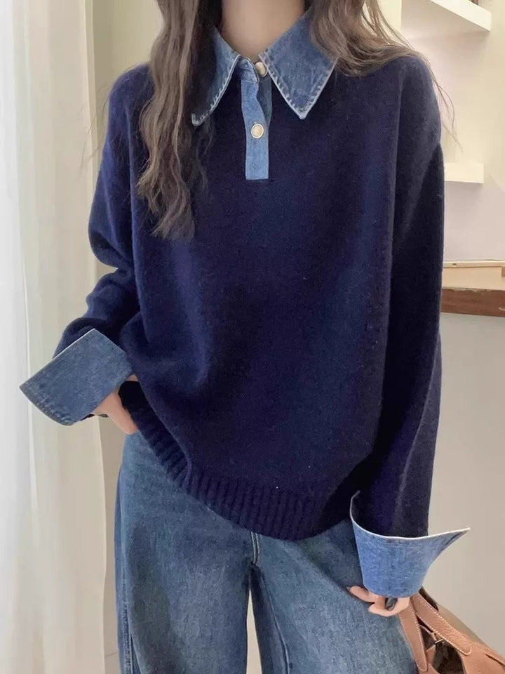 Kvinders hyggelige sweater med sporty krave Stilla