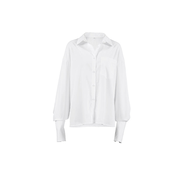 Dame elegant bomuldsbluse med iøjnefaldende puffærmer Stilla