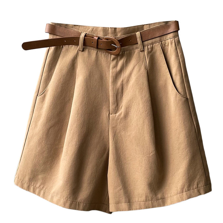 Dame High-Waisted Shorts med bælte og folder Stilla