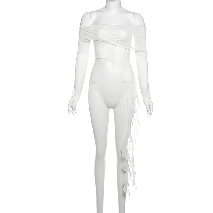 Dame transparent top med smart flæse design og lange ærmer Stilla