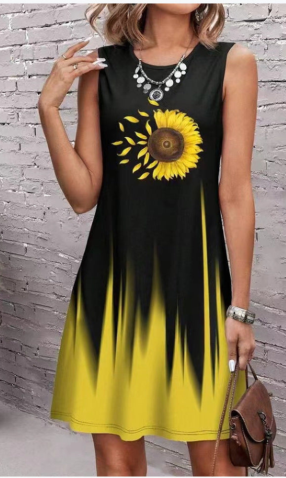 Dame sommerkjole med solblomster motiv Stilla