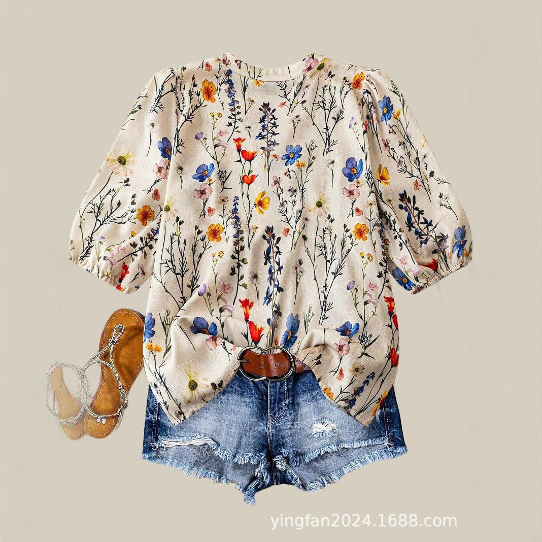 Dame Floral Print Peplum Bluse Stilla