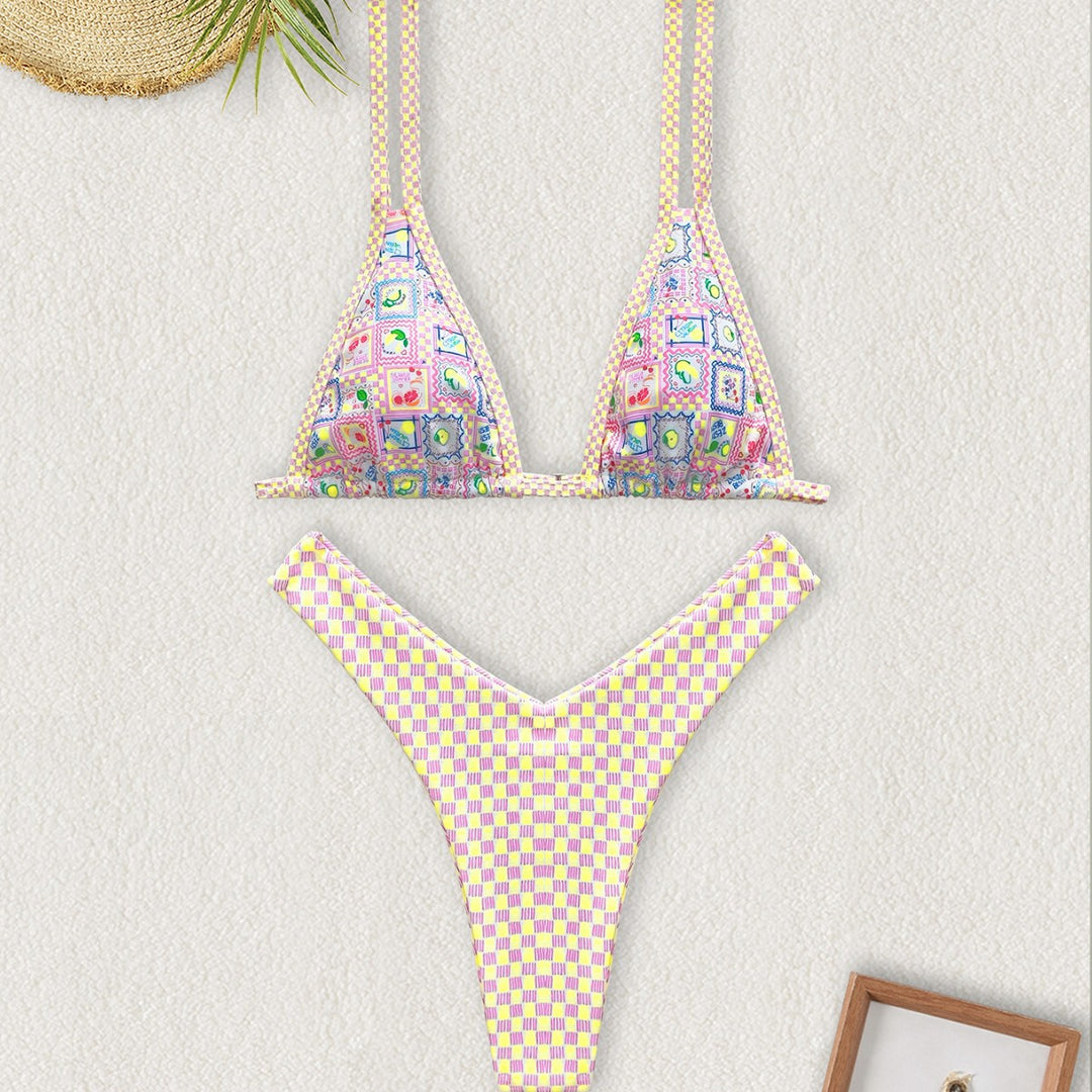 Dame Triangel-Bikini med farverigt patchwork-mønster Skovae