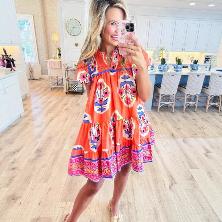 Dame Voluminøst Fritidskjole med floral design Stilla