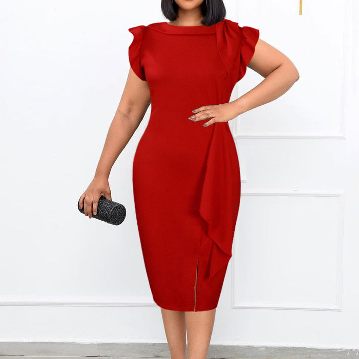 Dame pencil dress med dekorative flæser og elegant split Stilla