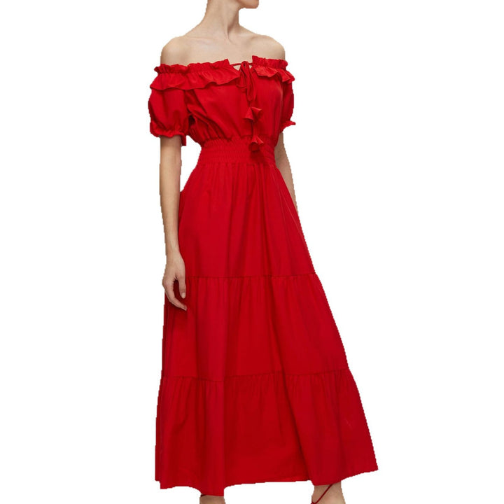 Dame Off-Shoulder Maxikjole med elastisk taljebånd og flæse detaljer Stilla