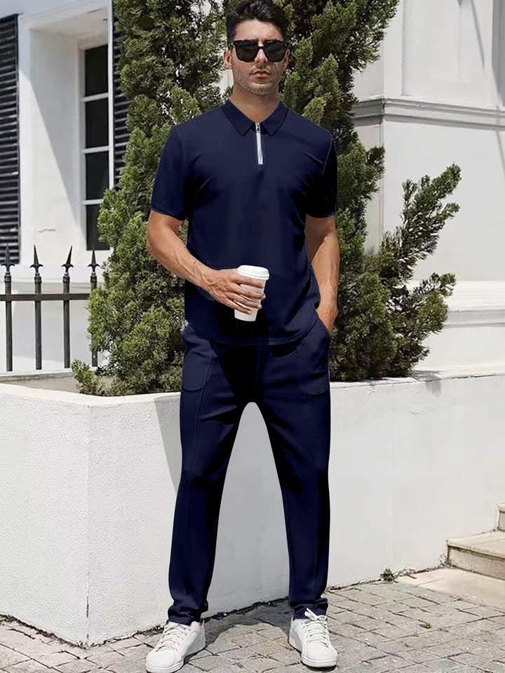 Herrer nan urban rejse polo-shirt med kort forreste lynlås, elastisk interlock og krølfri pleje Skovae