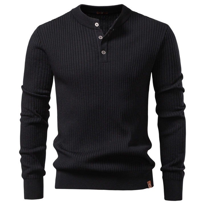 Herre nan ribbet langærmet henley trøje med ståkrave, fint rib strik og smal pasform Skovae