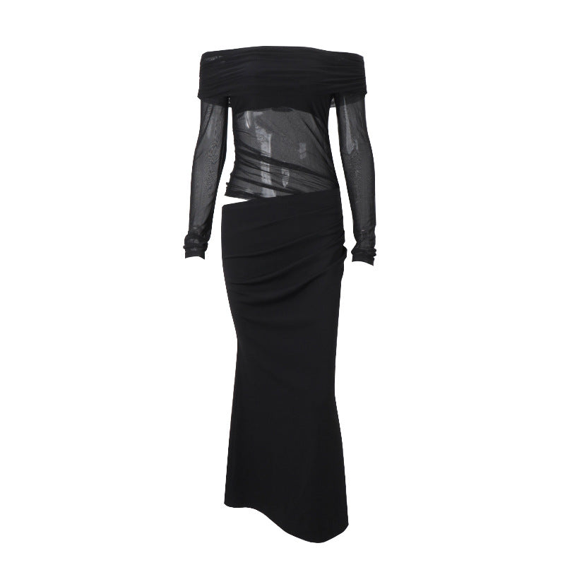Dame Off-Shoulder Langærmet Kjole med figursyet snit og raffinerede draperinger Stilla