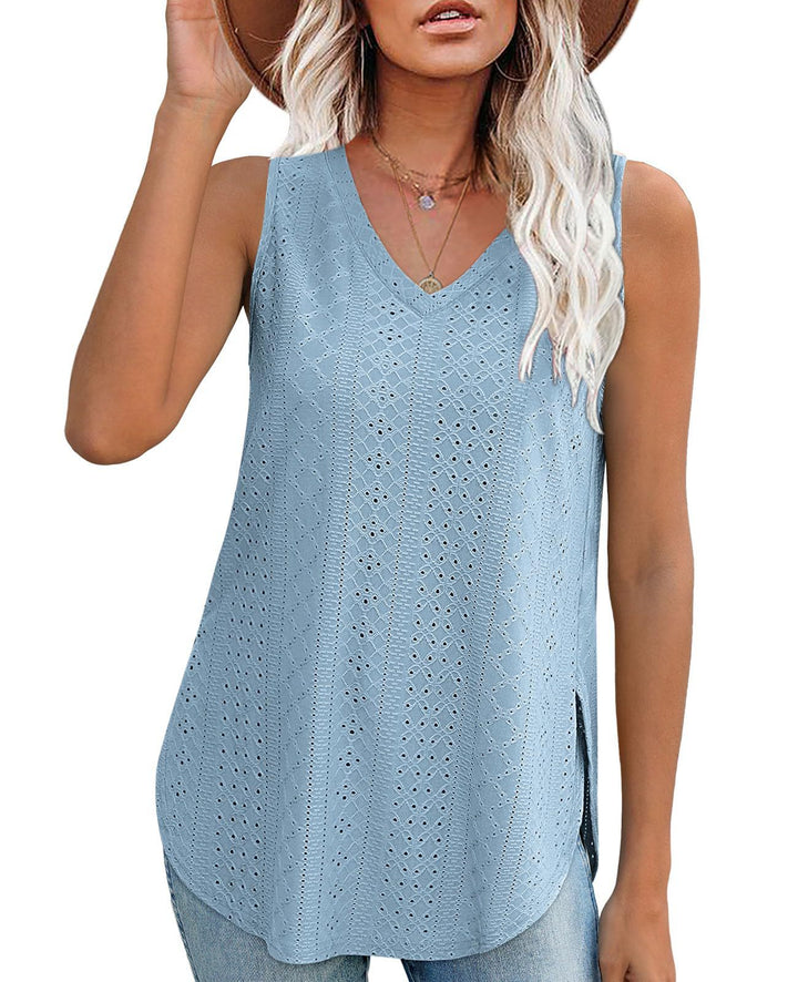 Dame V-udskæring Bluse med Laser-Cut-Detaljer Stilla