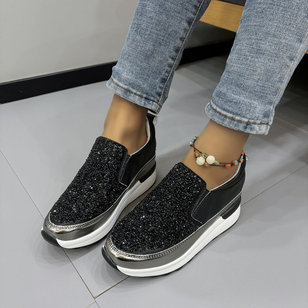 Dame Slip-On Sneakers med glitrende glimmerdesign og komfortabel sål Stilla