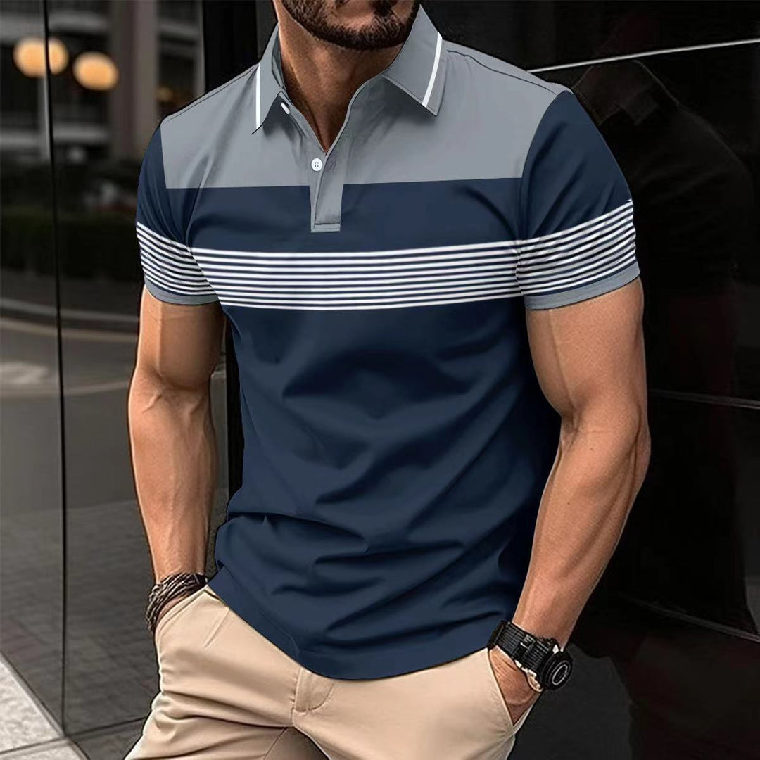 Herrer Korte Ærme Polo T-Shirt med stilfuldt Stribet Mønster og Elegante Detaljer Stilla