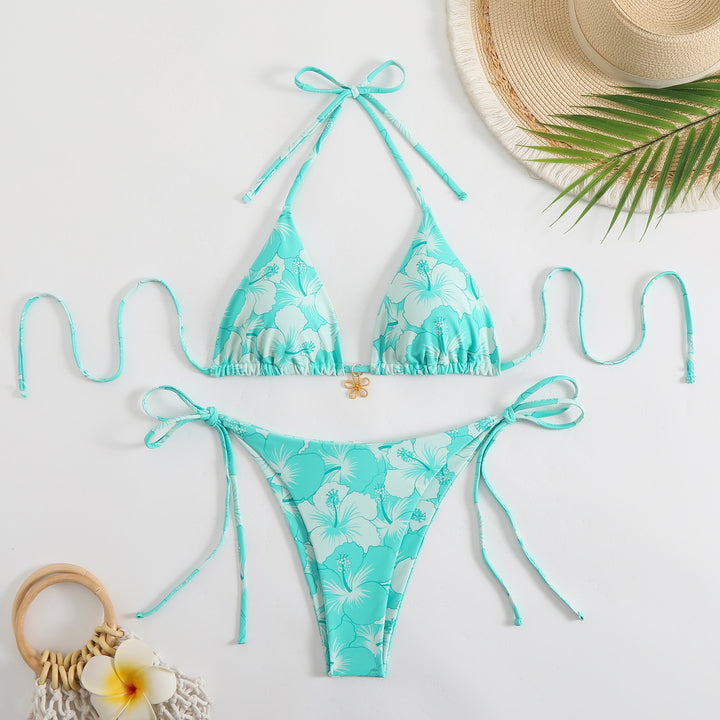Dame triangel-bikini med floralt design og justerbare stropper Skovae