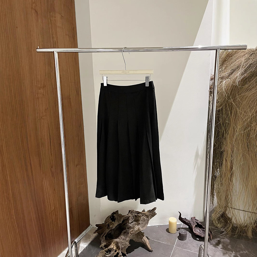 Dame elegant, svingende midi-nederdel med folder og høj talje Stilla
