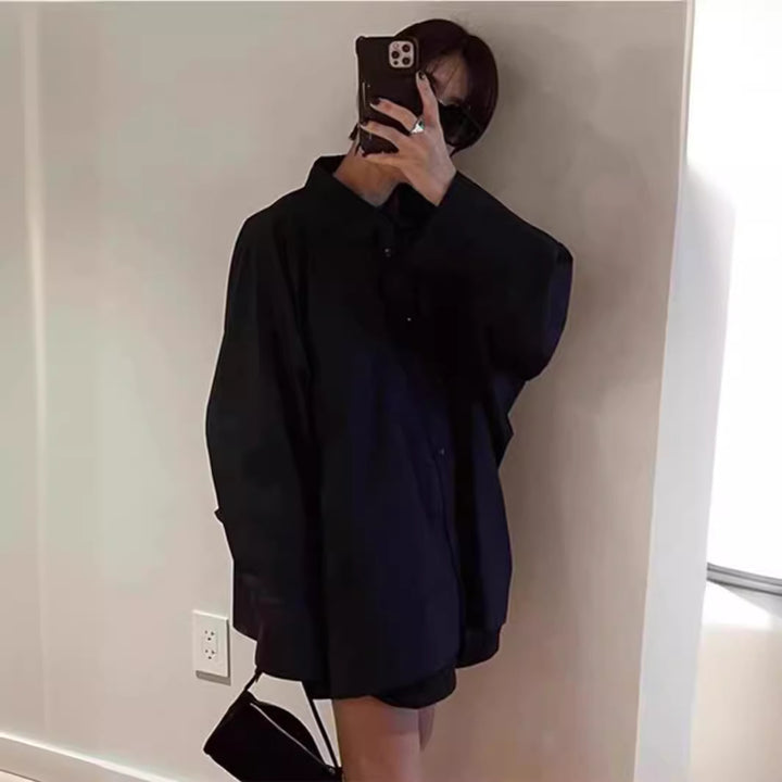 Dame afslappet overshirt-bluse med oversized snit og praktisk brystlomme Stilla
