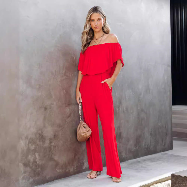 Dame Off-Shoulder Bredbenet Jumpsuit Stilla